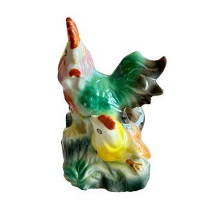 Vintage 1960's Ceramic Rooster & Hen / Chick - Hand Painted